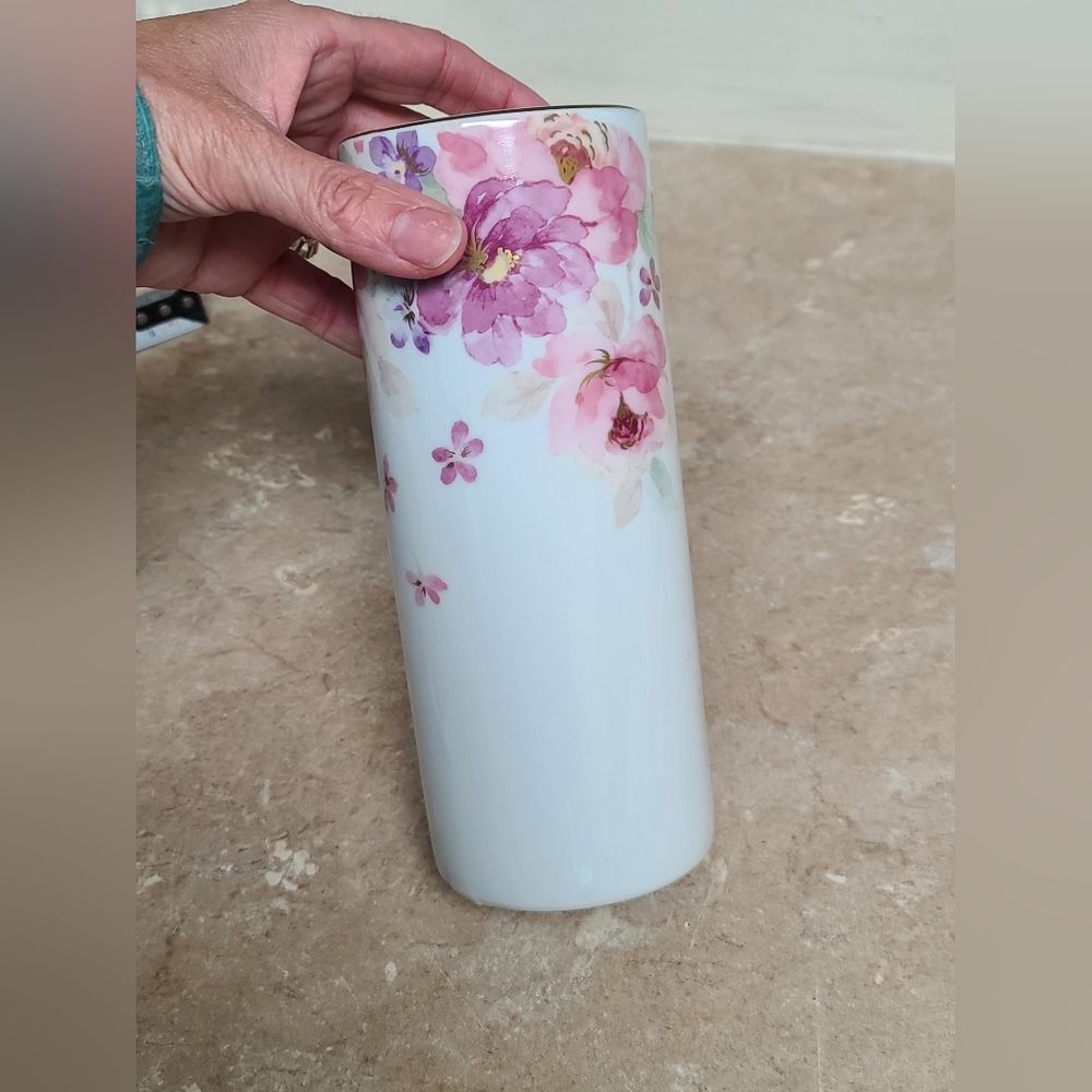 Otagiri  Floral Ceramic Vase Pink and Purple Vintage, Tall - Picture 6 of 9